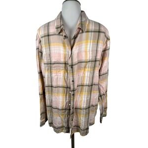 NWT American Eagle Women's Plaid Flannel Button Down Shirt Yellow Size Small